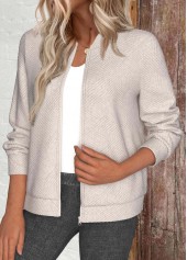 Beige Textured Fabric Long Sleeve Stand Collar Jacket | thumb picture 