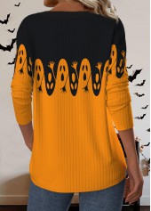 Halloween Orange Button Long Sleeve Round Neck T Shirt | thumb picture 