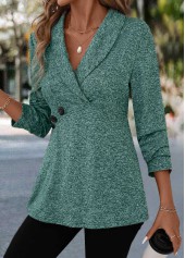 Turquoise Button Long Sleeve Turn Down Collar Blouse | thumb picture 
