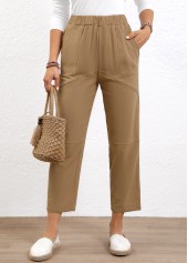 Light Coffee Elastic Waist High Waisted Pants