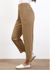 Light Coffee Elastic Waist High Waisted Pants