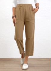 Light Coffee Elastic Waist High Waisted Pants