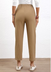 Light Coffee Elastic Waist High Waisted Pants