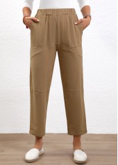 Light Coffee Elastic Waist High Waisted Pants