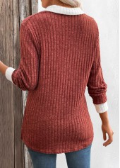 Brick Red Patchwork Long Sleeve T Shirt | thumb picture 