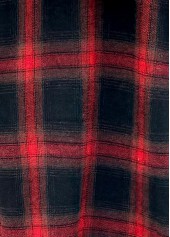 Red Drawstring Plaid Long Sleeve Hoodie | thumb picture 