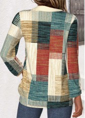 Multi Color Patchwork Geometric Print Long Sleeve Blouse | thumb picture 