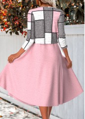Pink Two Piece Plaid Long Sleeve Dress and Cardigan | thumb picture 