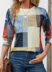 Beige Patchwork Plus Size Geometric Print T Shirt | thumb picture 