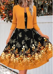 Terracotta Zipper Floral Print Long Sleeve Dress and Cardigan | thumb picture 