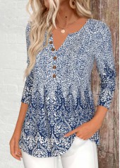 Blue Button Tribal Print Long Sleeve T Shirt | thumb picture 