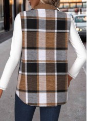 Dark Coffee Patchwork Plaid Sleeveless Shirt Collar Waistcoat | thumb picture 