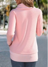 Light Pink Patchwork Striped Long Sleeve Cowl Neck Sweatshirt | thumb picture 