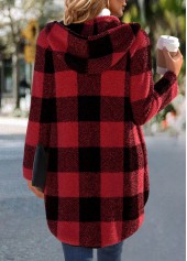 Red Plaid Long Sleeve Hooded Coat | thumb picture 