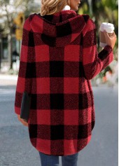 Red Plaid Long Sleeve Hooded Coat | thumb picture 