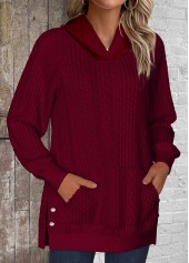Wine Red Split Long Sleeve Pocket Hoodie | thumb picture 