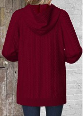 Wine Red Split Long Sleeve Pocket Hoodie | thumb picture 
