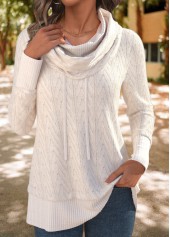 White Patchwork Long Sleeve Cowl Neck Sweatshirt