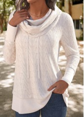 White Patchwork Long Sleeve Cowl Neck Sweatshirt | thumb picture 