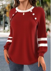 Red Textured Fabric Long Sleeve Round Neck Sweatshirt