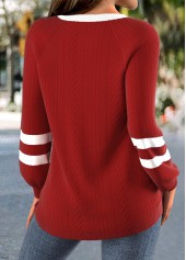 Red Textured Fabric Long Sleeve Round Neck Sweatshirt