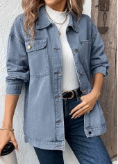 Denim Blue Button Long Sleeve Turn Down Collar Coat | thumb picture 