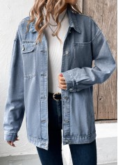 Denim Blue Button Long Sleeve Turn Down Collar Coat | thumb picture 