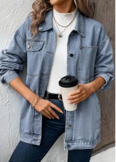 Denim Blue Button Long Sleeve Turn Down Collar Coat | thumb picture 