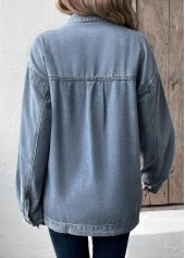 Denim Blue Button Long Sleeve Turn Down Collar Coat | thumb picture 