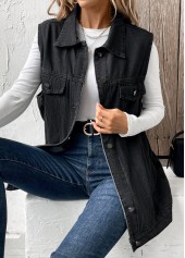 Black Button Sleeveless Turn Down Collar Waistcoat | thumb picture 