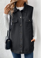 Black Button Sleeveless Turn Down Collar Waistcoat | thumb picture 