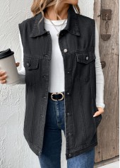 Black Button Sleeveless Turn Down Collar Waistcoat | thumb picture 