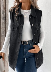 Black Button Sleeveless Turn Down Collar Waistcoat | thumb picture 