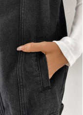 Black Button Sleeveless Turn Down Collar Waistcoat | thumb picture 