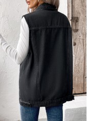 Black Button Sleeveless Turn Down Collar Waistcoat | thumb picture 