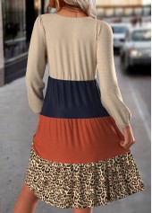Beige Patchwork Leopard Long Sleeve Split Neck Dress | thumb picture 