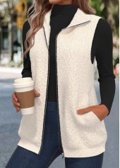 Beige Zipper Sleeveless Stand Collar Waistcoat | thumb picture 