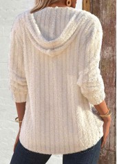 Beige Button Plush Long Sleeve Hoodie