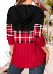 Red Patchwork Plaid Long Sleeve Hoodie | thumb picture 