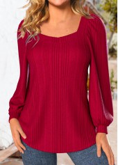 Red Long Sleeve Square Neck Sweatshirt