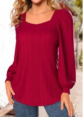 Red Long Sleeve Square Neck Sweatshirt | thumb picture 