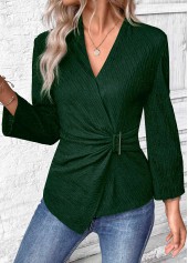Green Surplice Long Sleeve V Neck Shirt