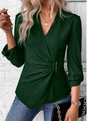 Green Surplice Long Sleeve V Neck Shirt