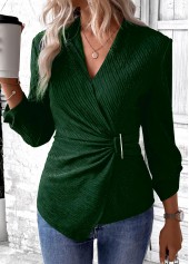 Green Surplice Long Sleeve V Neck Shirt
