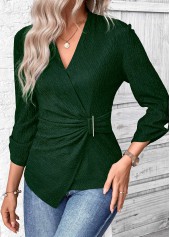 Green Surplice Long Sleeve V Neck Shirt