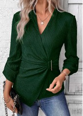 Green Surplice Long Sleeve V Neck Shirt
