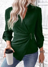 Green Surplice Long Sleeve V Neck Shirt