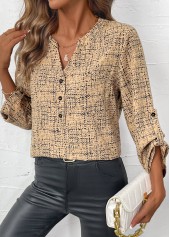 Plus Size Light Camel Button Graffiti Print Shirt | thumb picture 