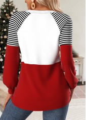 Christmas Multi Color Patchwork Snowman Print Long Sleeve Sweatshirt