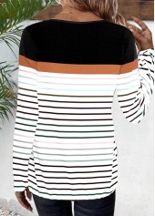 Black Patchwork Striped Long Sleeve Round Neck T Shirt | thumb picture 